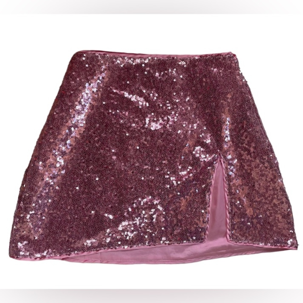 PINK SEQUIN MINI MICRO SKIRT WITH SLIT IN SIZE XS